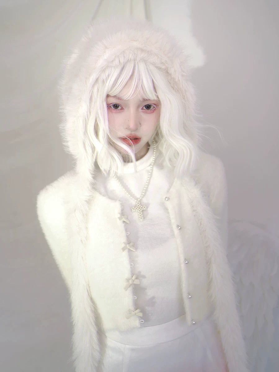 Pearl Bow Short Knit Cardigan