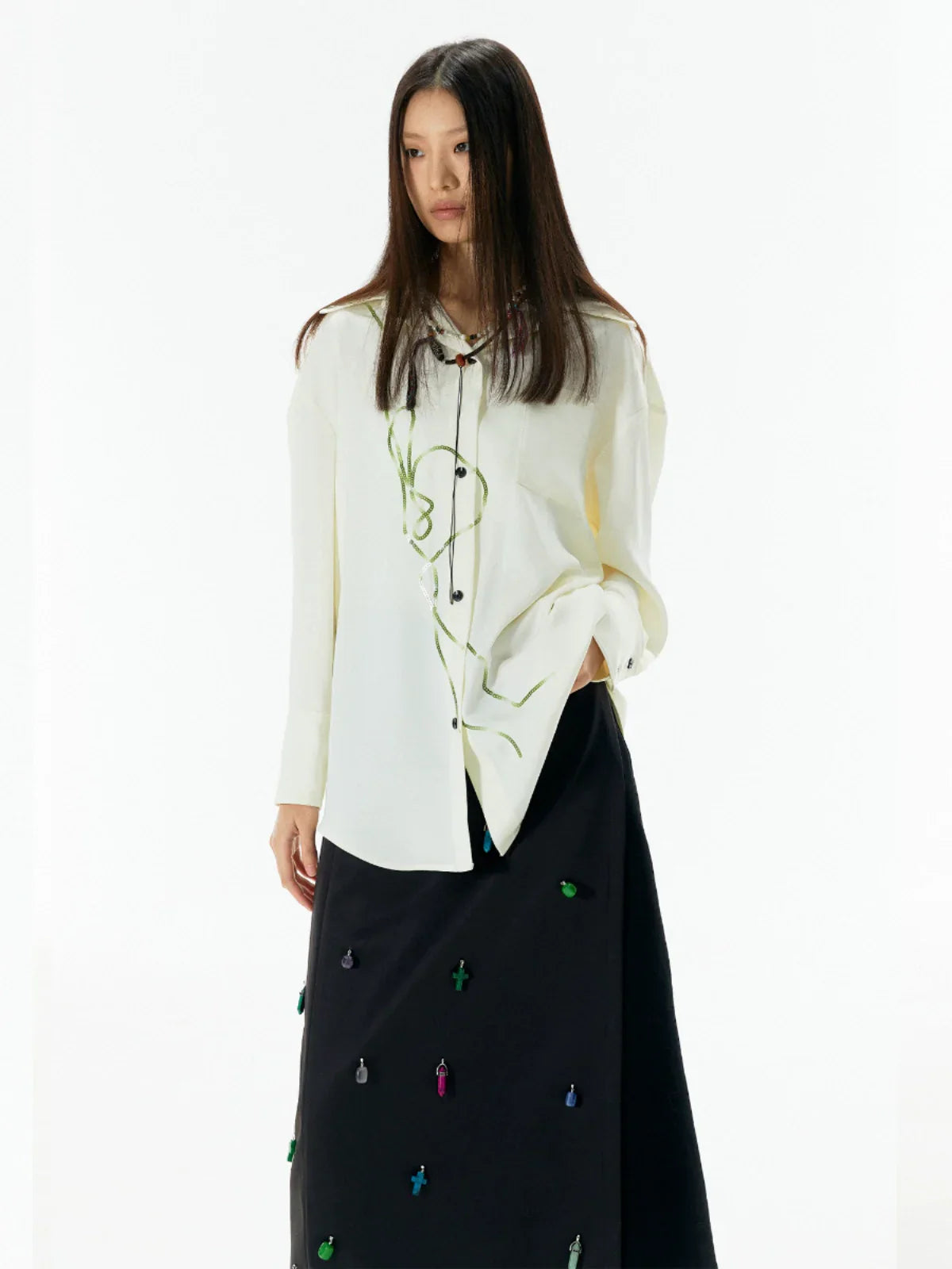 Bead Embroidery Chinese Style Long Sleeve Shirt