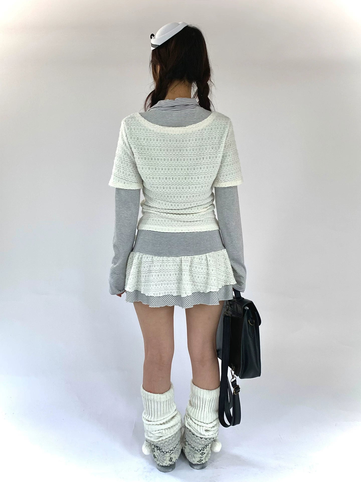 Fake Layered Striped Ruffle A-Line Dress