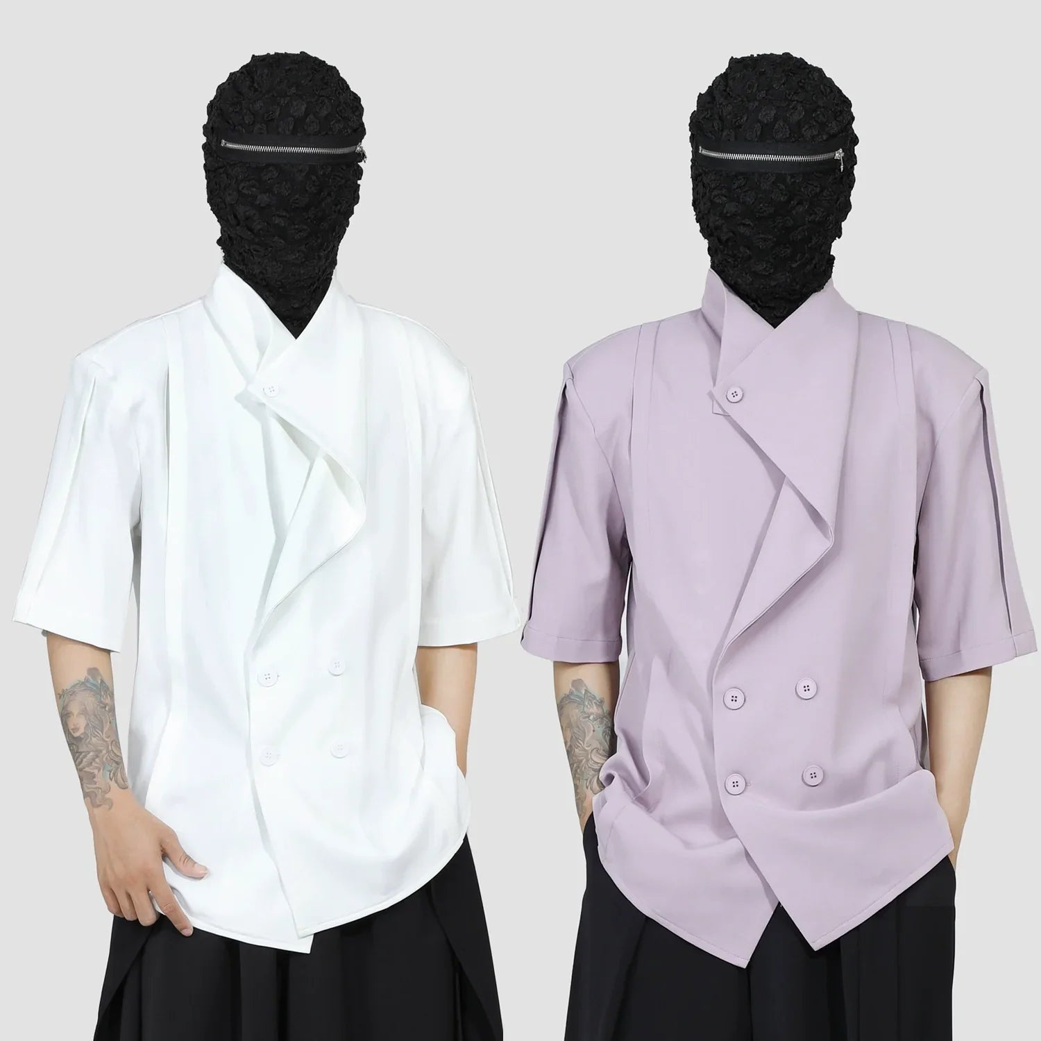 Asymmetrical Double-Breasted Short Sleeve Shirt