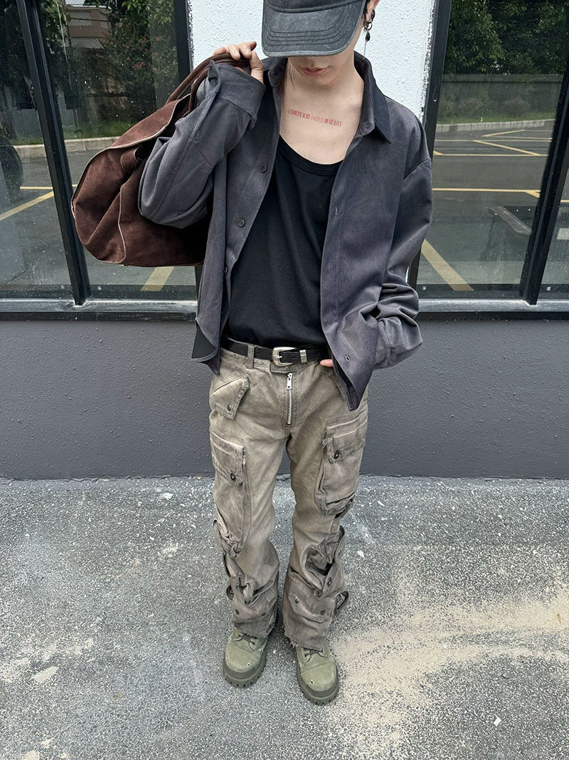 Suede Oversize Long Sleeve Shirt Jacket