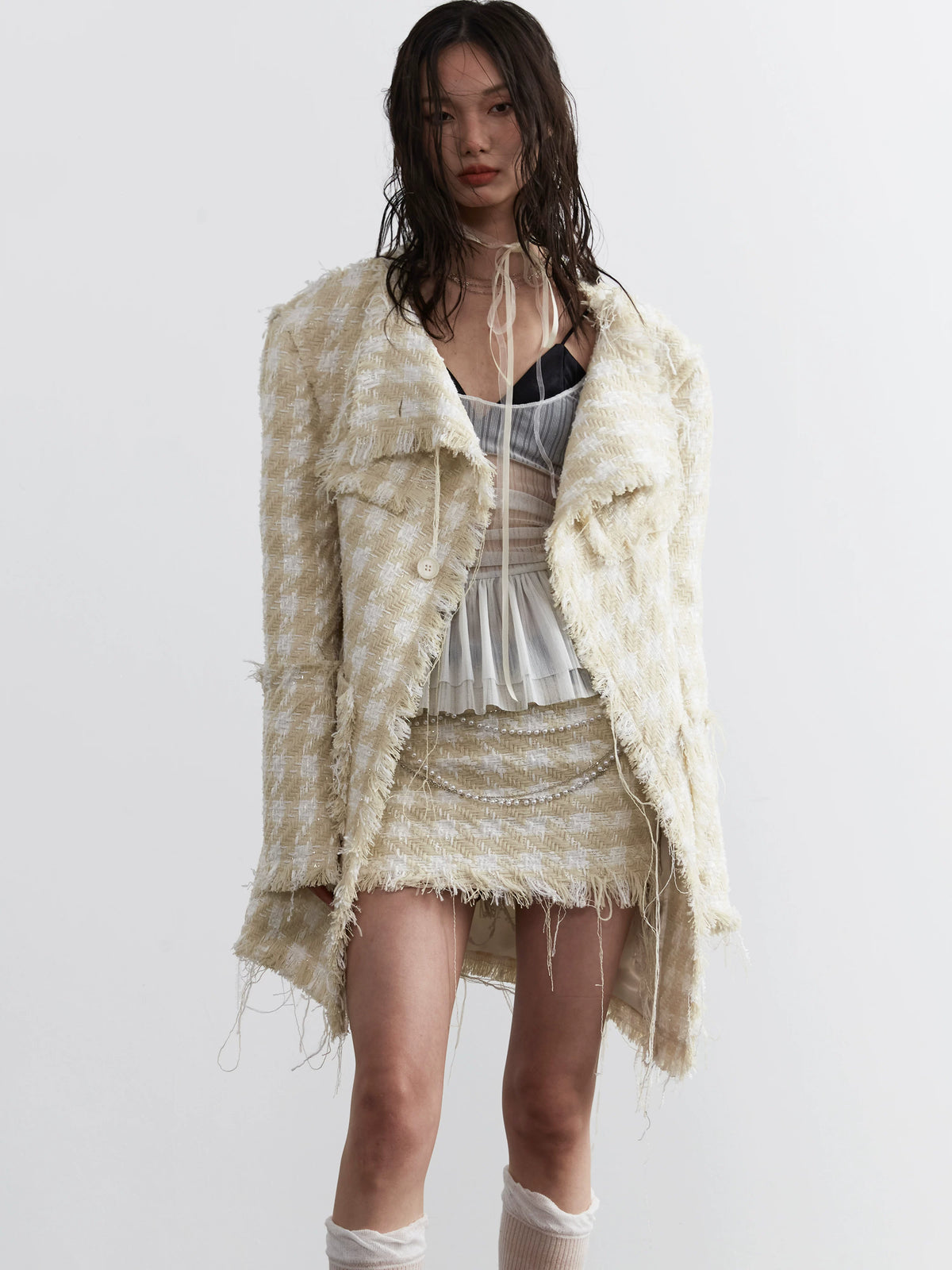 Hairy Edge Plaid Pattern Short Skirt