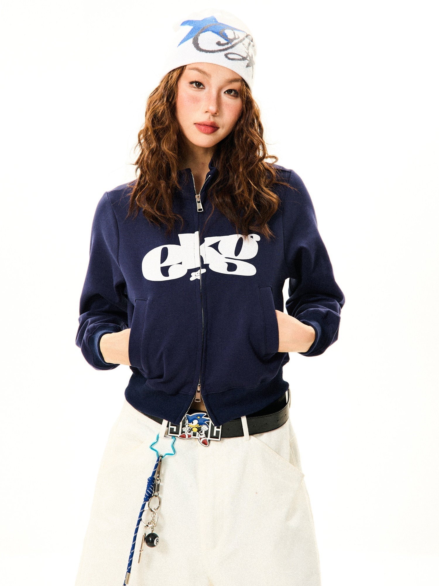 Letter Print Fitted Zipper Hoodie