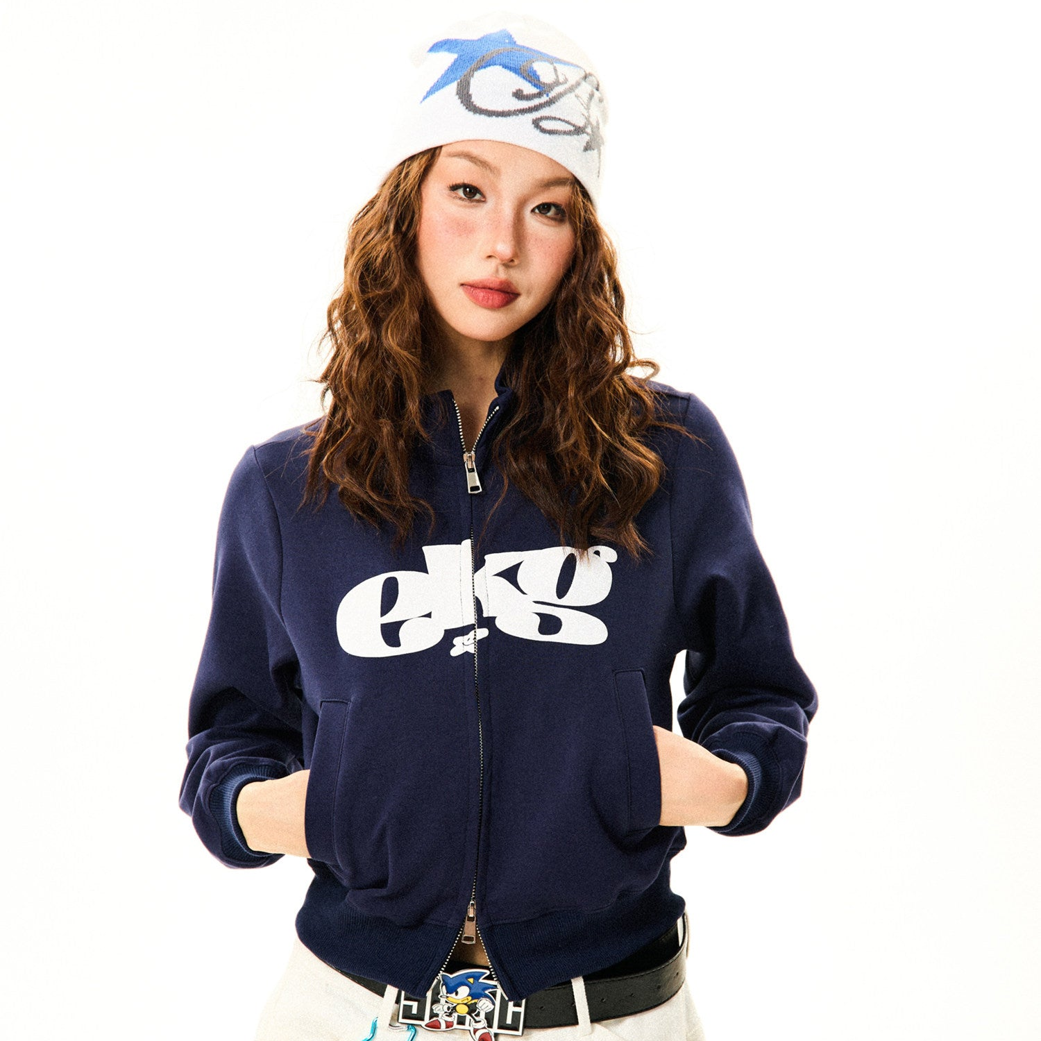 Letter Print Fitted Zipper Hoodie