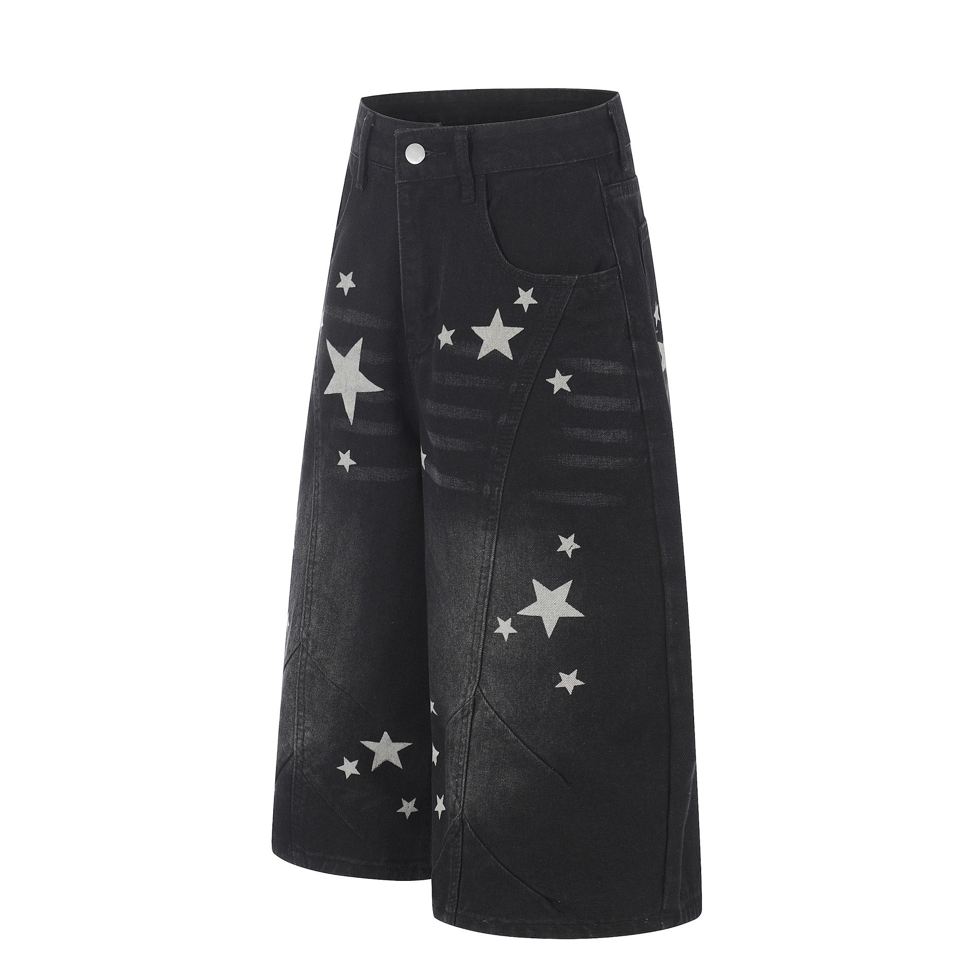 Curved Star Wide Leg Denim Short Pants