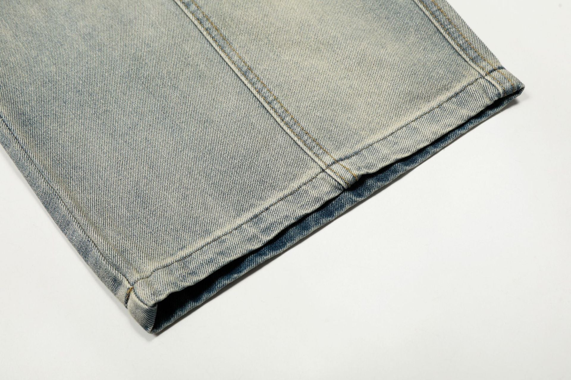 Washed Damage Panel Curved Denim Jeans