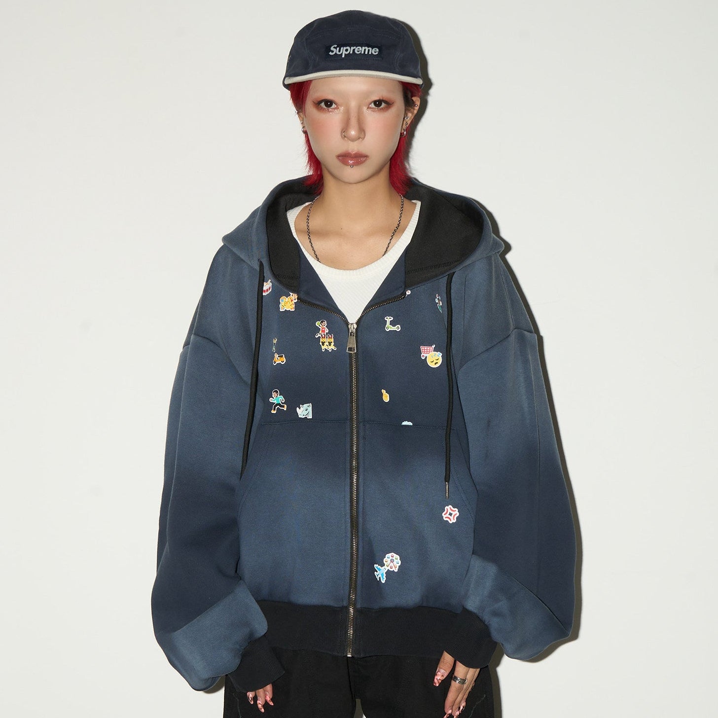Gradient Embroidery Oversize Zipper Hoodie