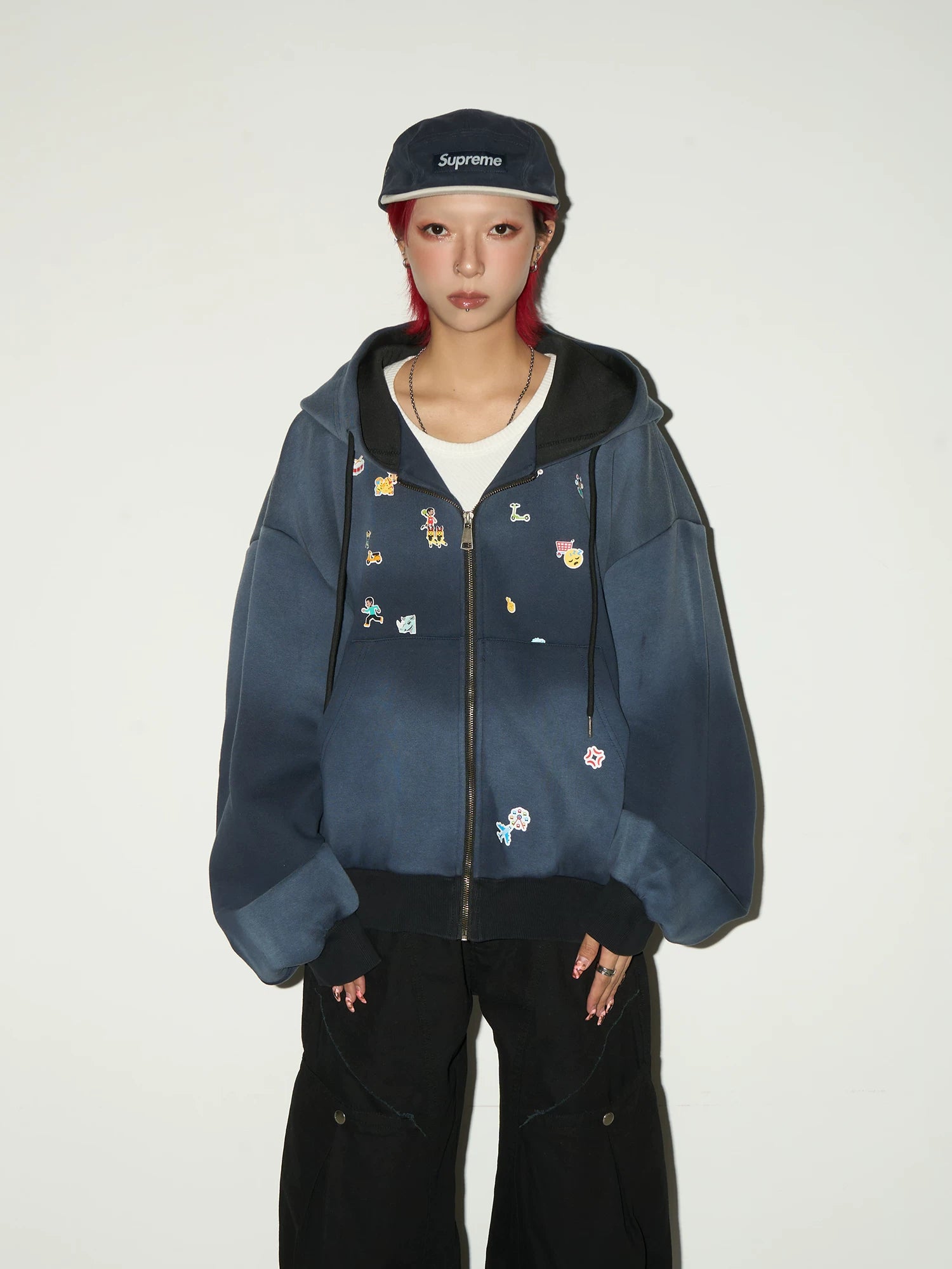 Gradient Embroidery Oversize Zipper Hoodie