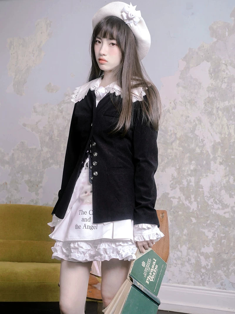 Rose Jacquard Sailor Collar Jacket
