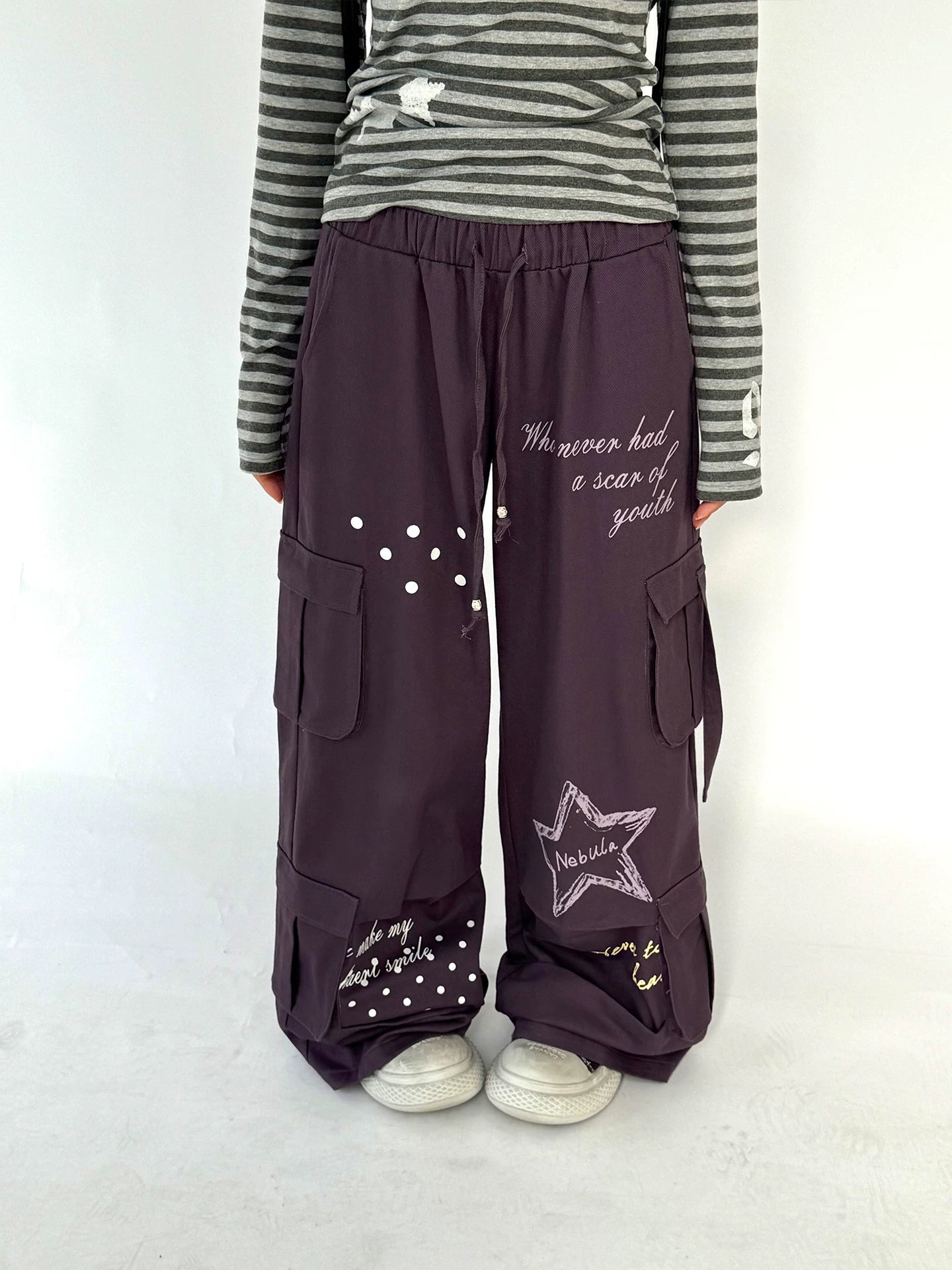 Multi-Pocket Polka Dot Straight Pants
