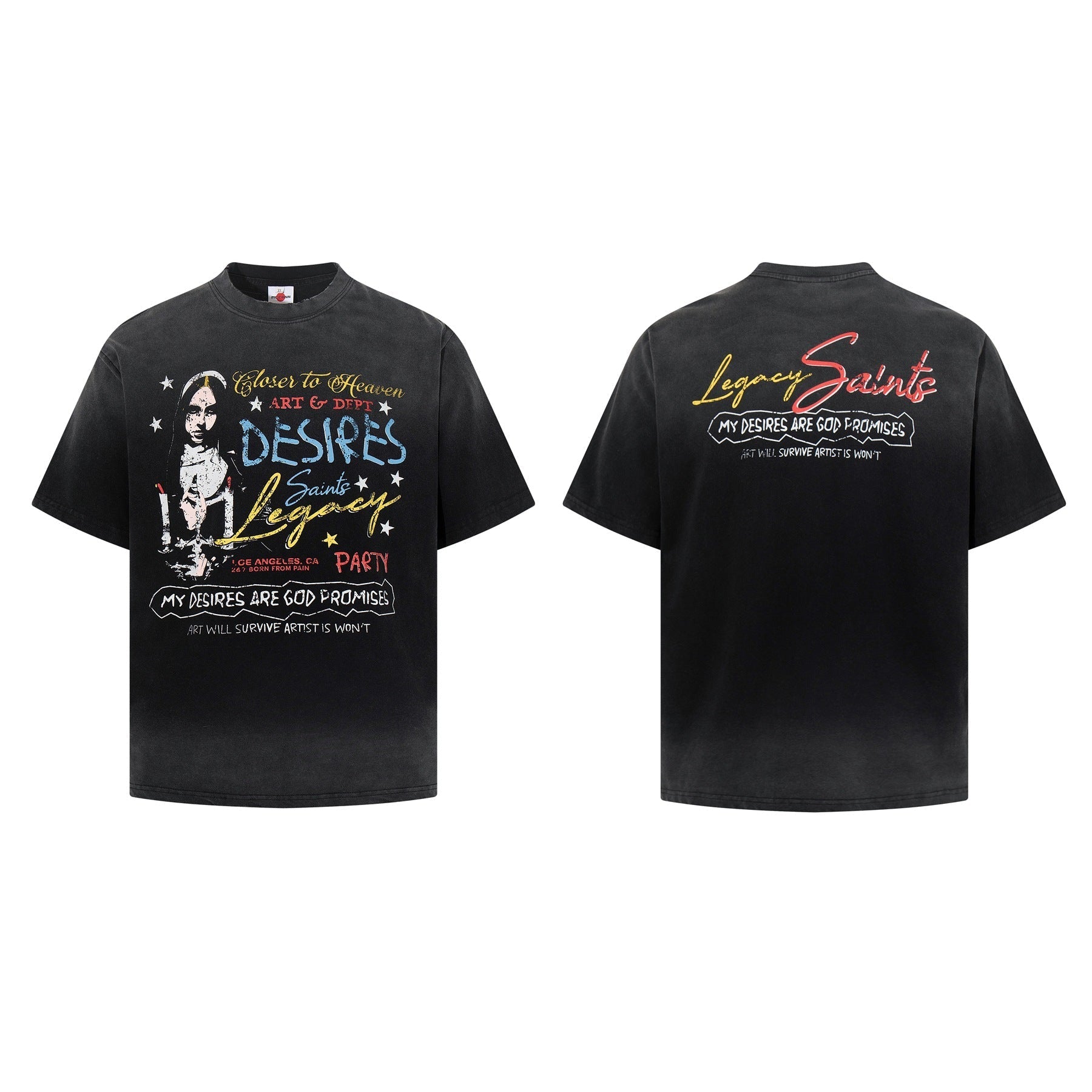 Washed Graphic Letter Print Short Sleeve T-Shirt