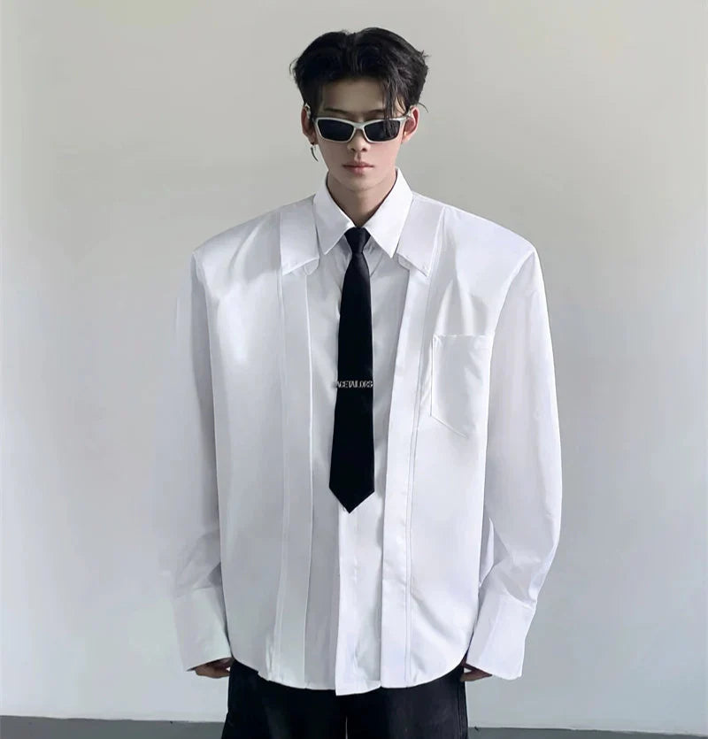 Solid Color Lapel Design Long Sleeve Shirt
