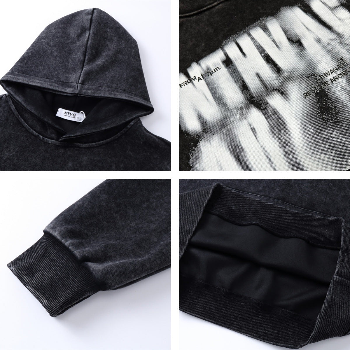 Washed Letter Print Oversize Hoodie