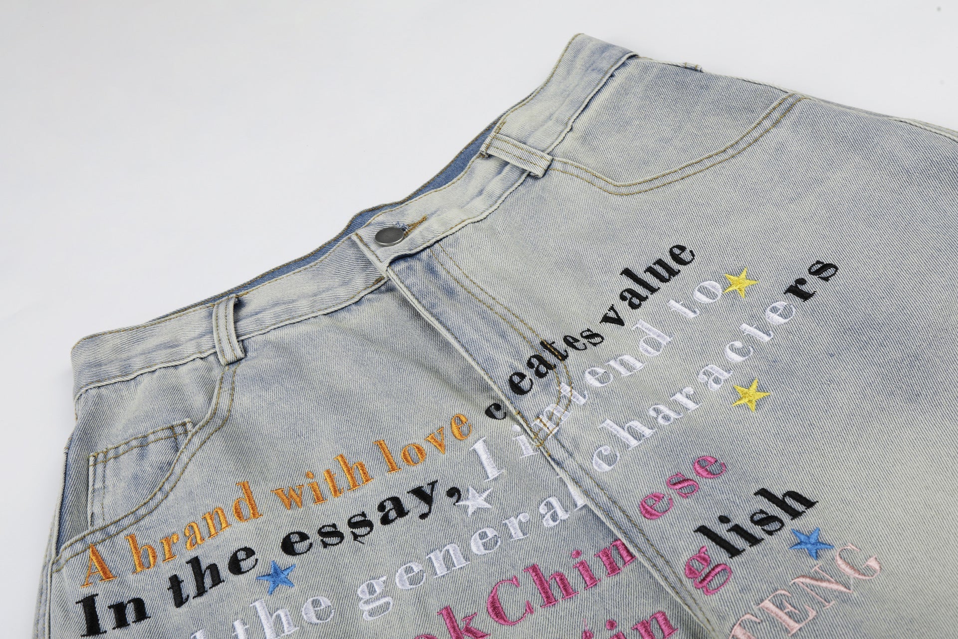 Letter Star Print Denim Jort