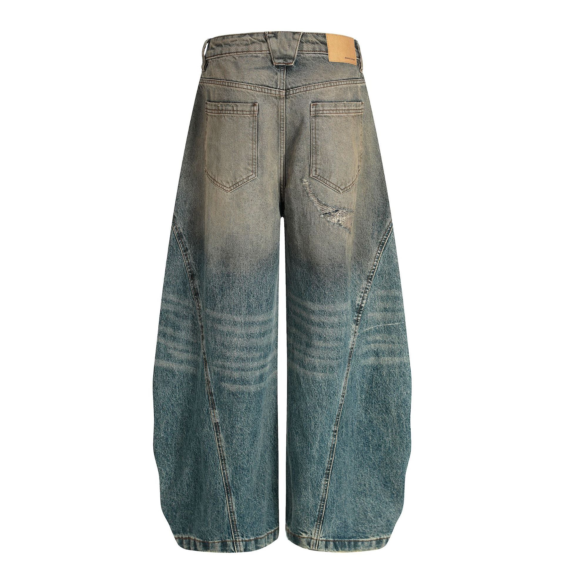 Washed Deconstruction Barrel Denim Jeans