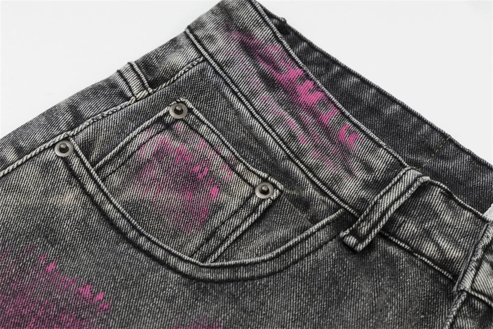 Punk Paint-Splashed Flare Jeans