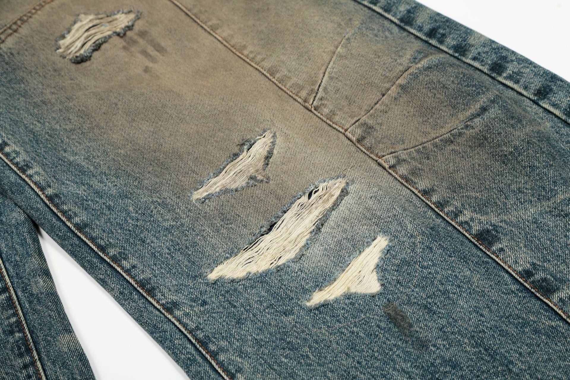 Washed Deconstruction Barrel Denim Jeans