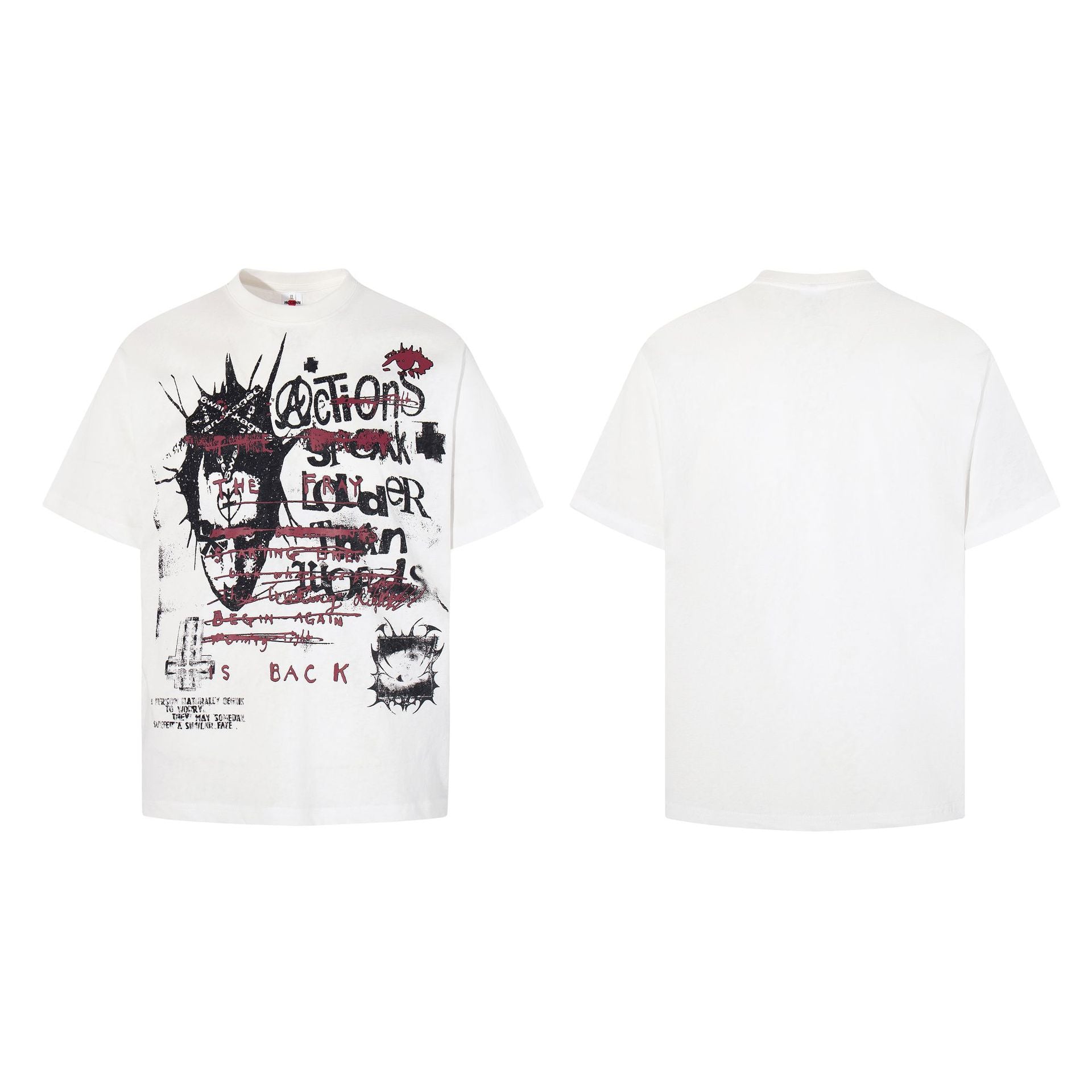 High-Neck Graphic Print Cotton Short Sleeve T-Shirt