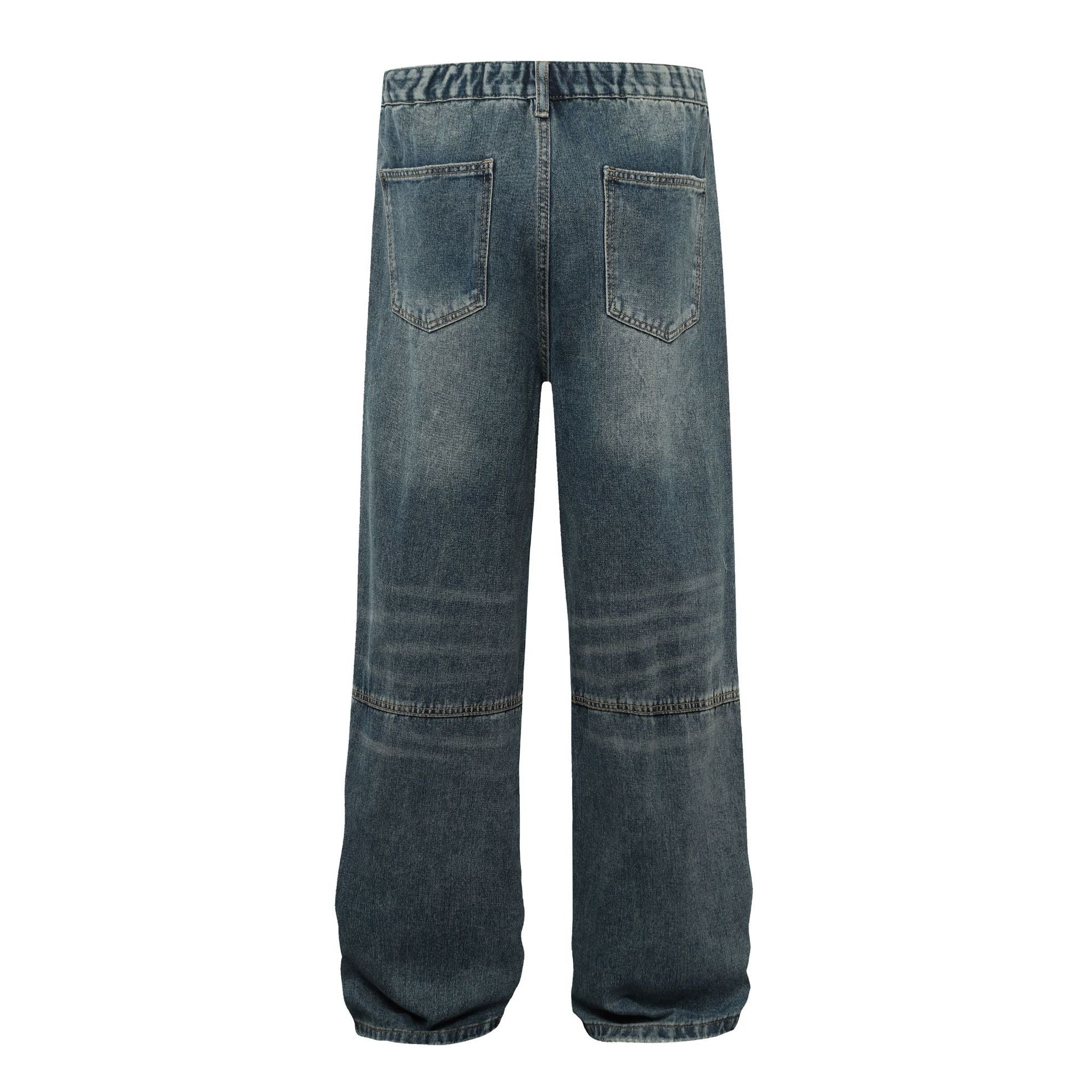 Washed Pleats Patchwork Wide Leg Denim Jeans