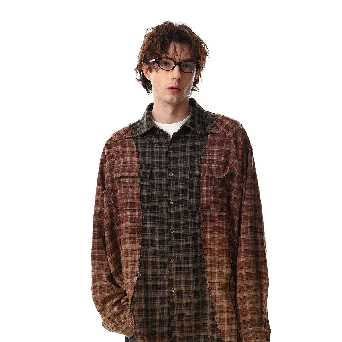 Plaid Washed Damage Long Sleeve Shirt