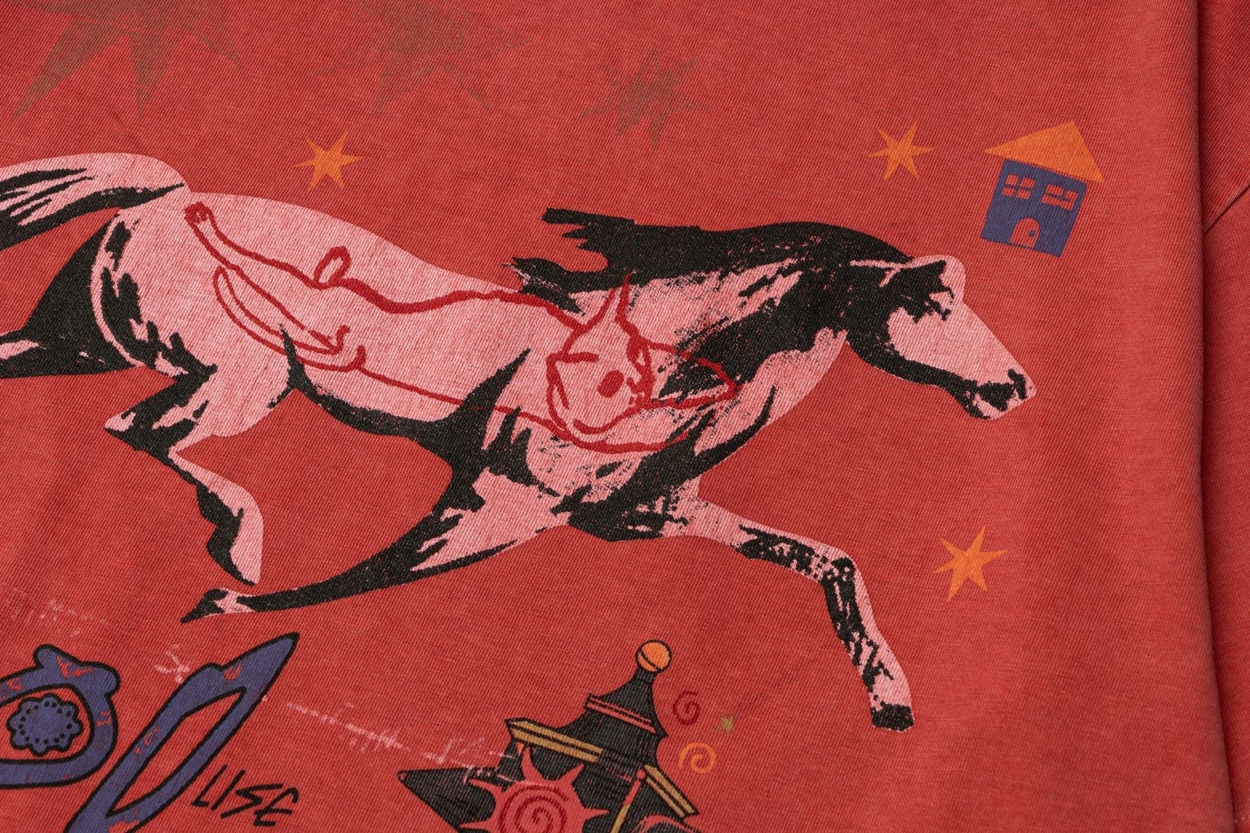 Washed Horse Print Oversize Short Sleeve T-Shirt