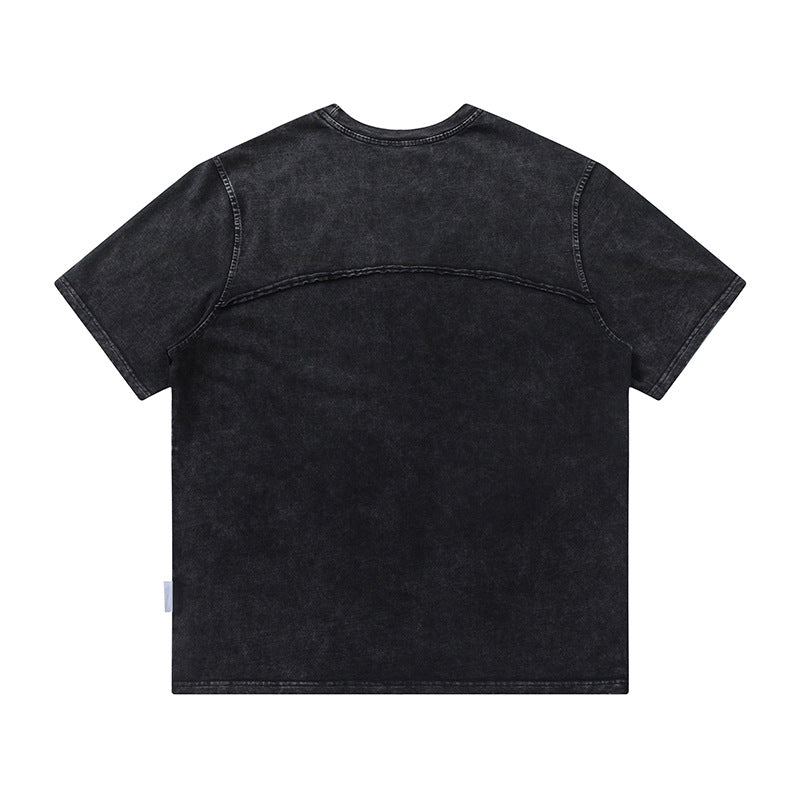 Heavyweight Wash Raw Edge Patchwork Short Sleeve T-Shirt
