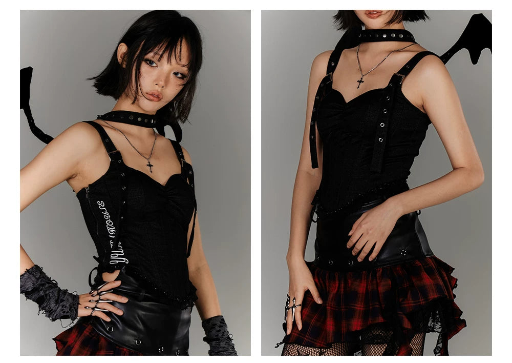 Strap Buckle Lace Corset Top
