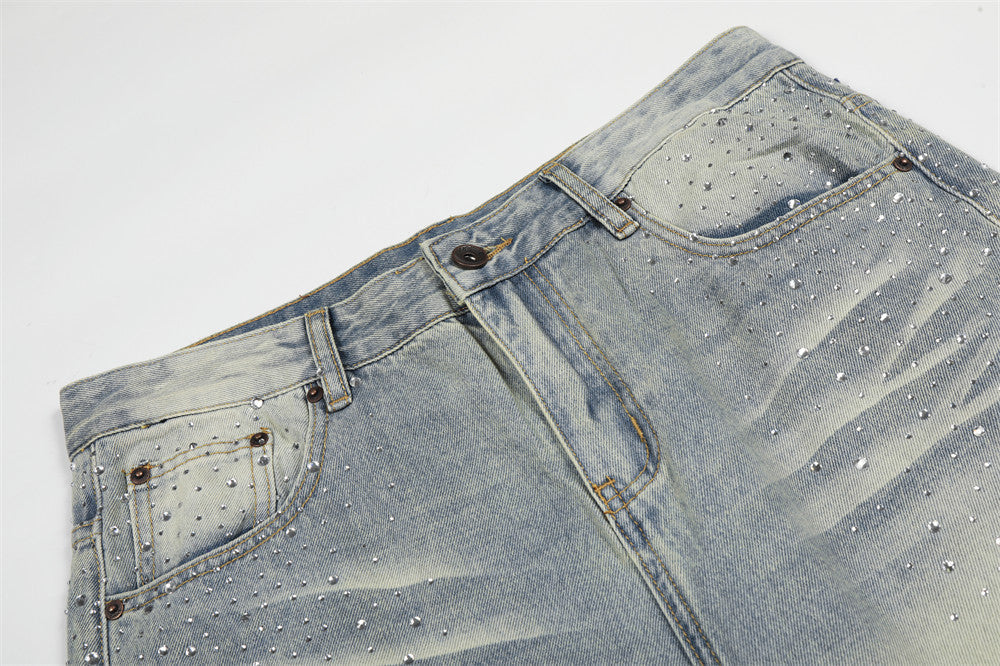Faded Blue Denim Wide-Leg Jeans