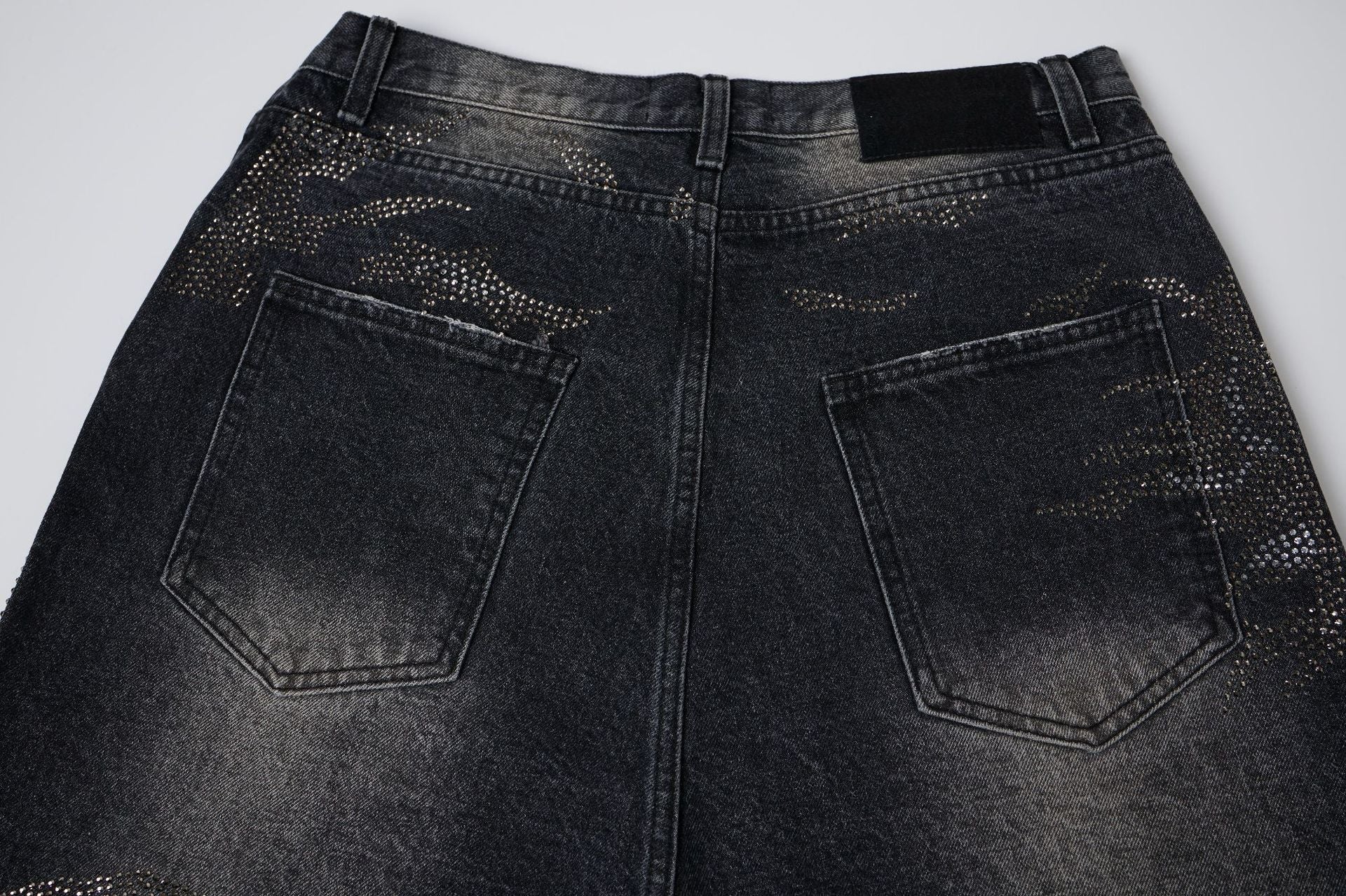 Rhinestone Camouflage Wash Denim Jort