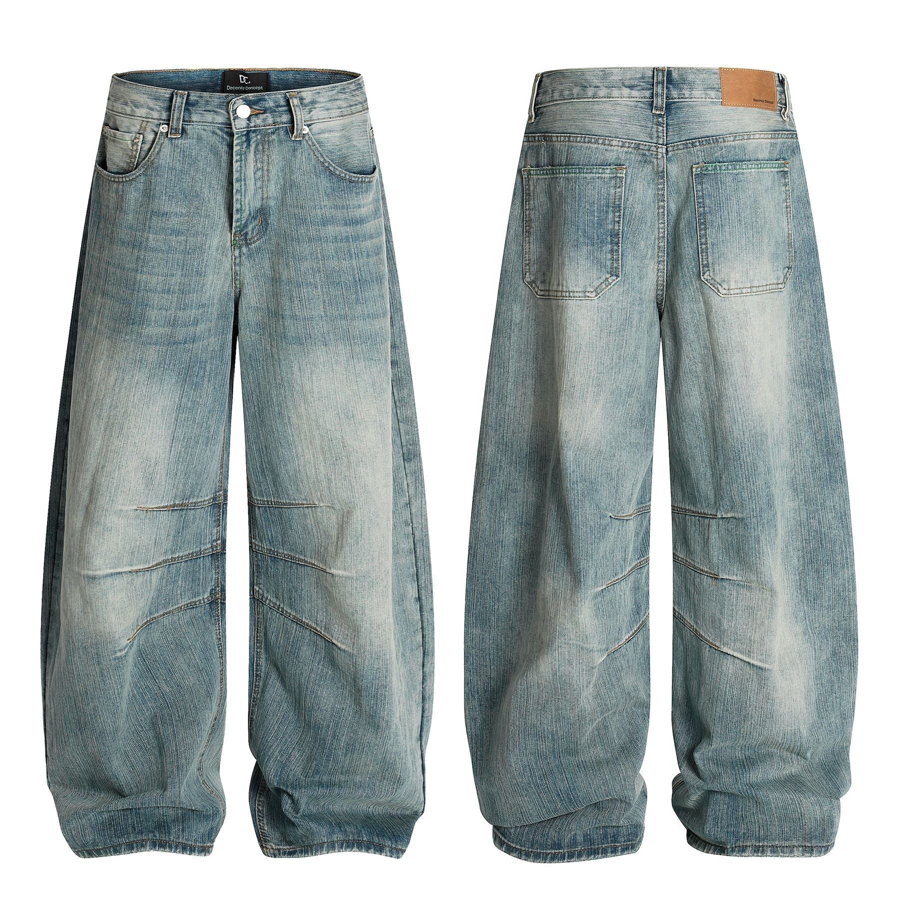 Washed Whisker Wide Leg Denim Jeans