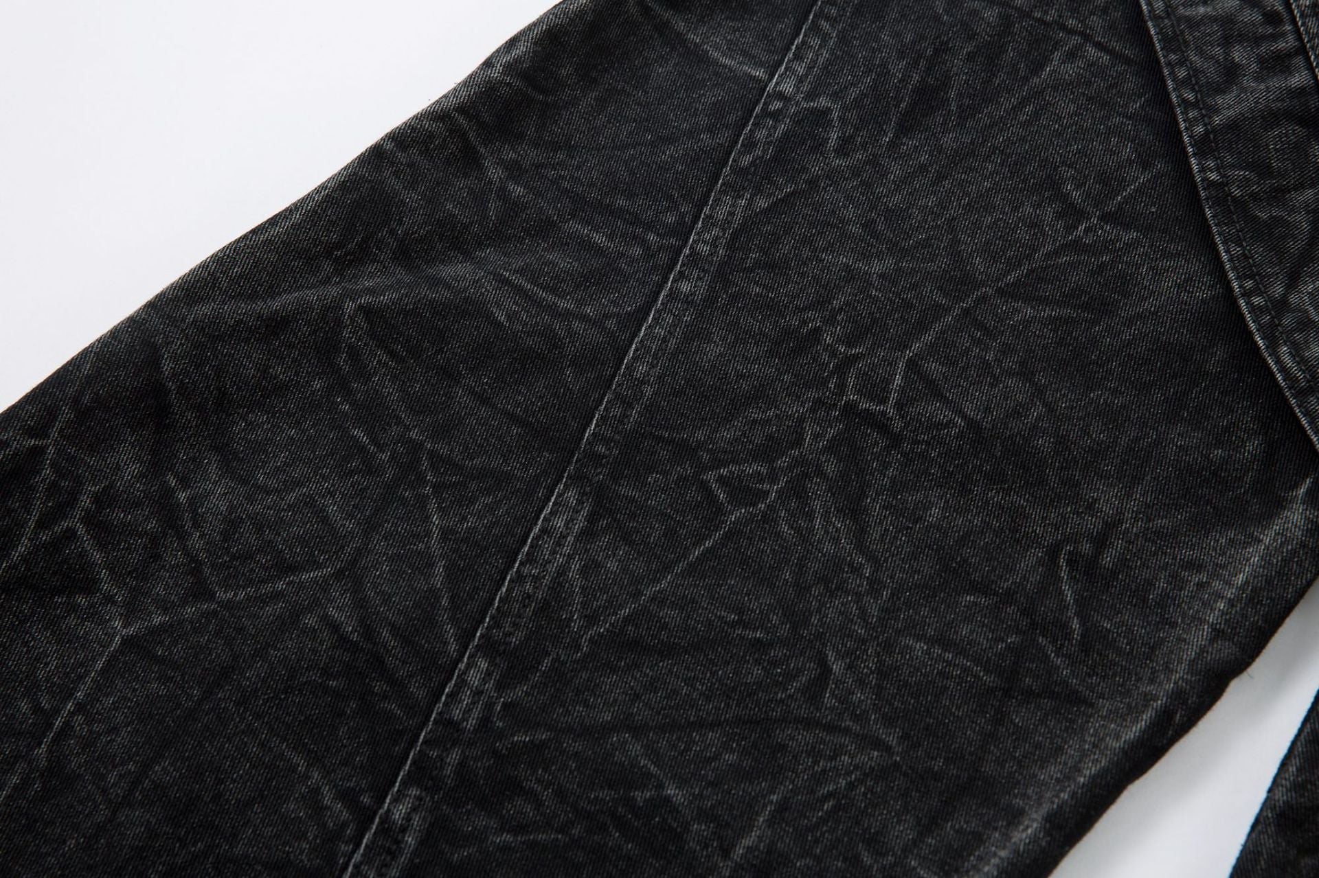 Washed Crinkle Button Fly Wide Leg Denim Jeans