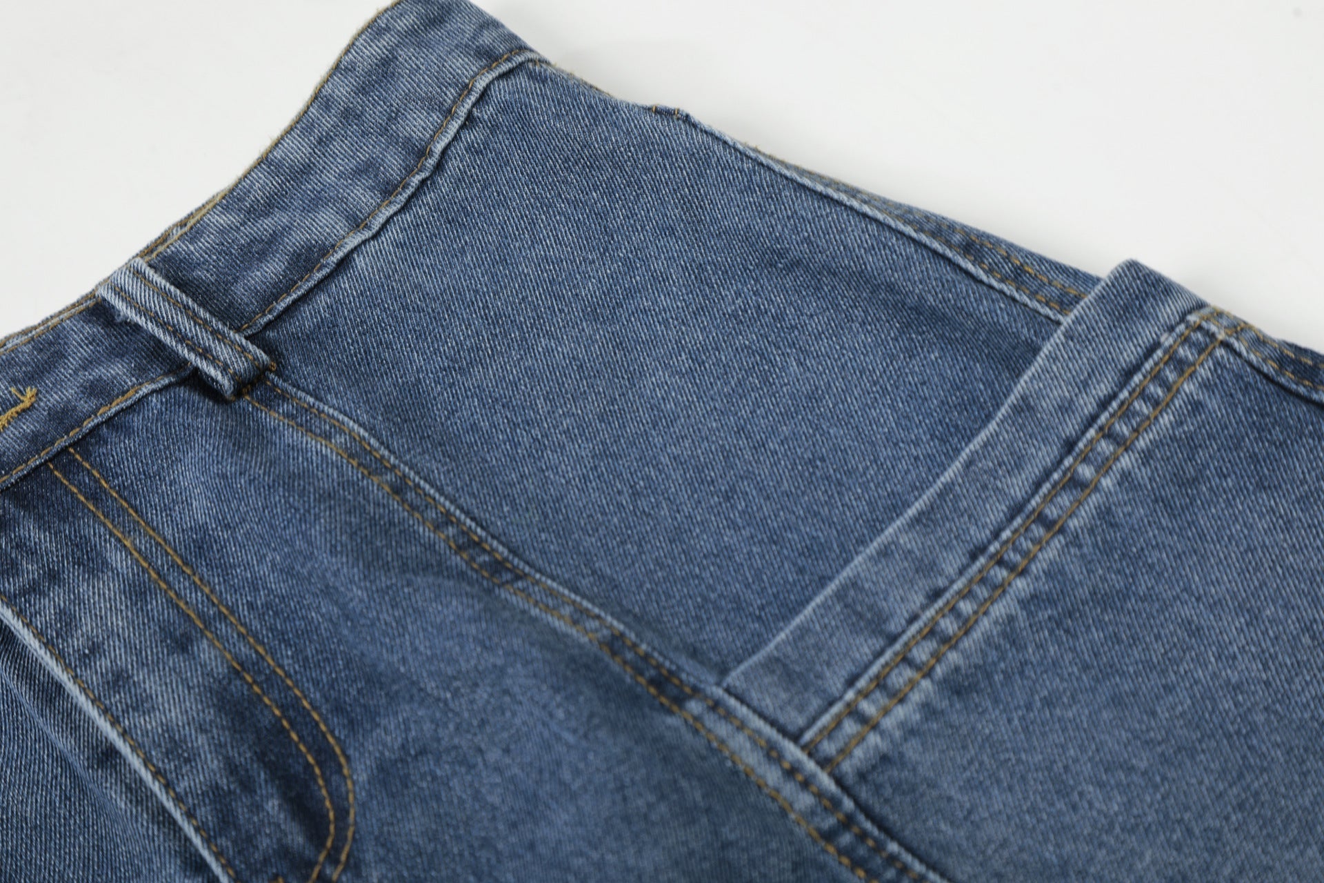 Curved Wide Leg Patchwork Denim Jeans