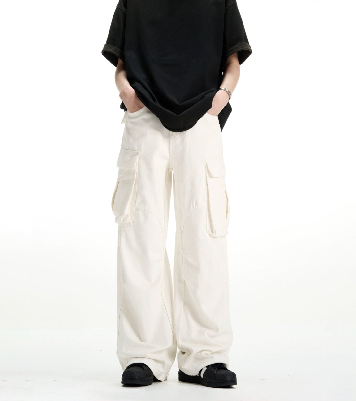 Pantalon cargo ample rétro blanc