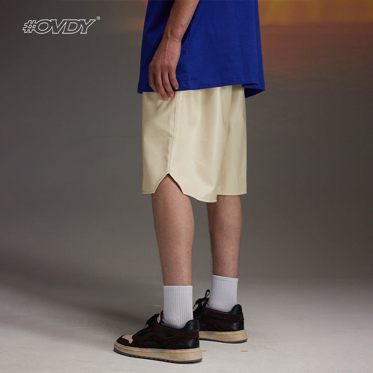 Washed PU Leather Drawstring Oversize Short Pants