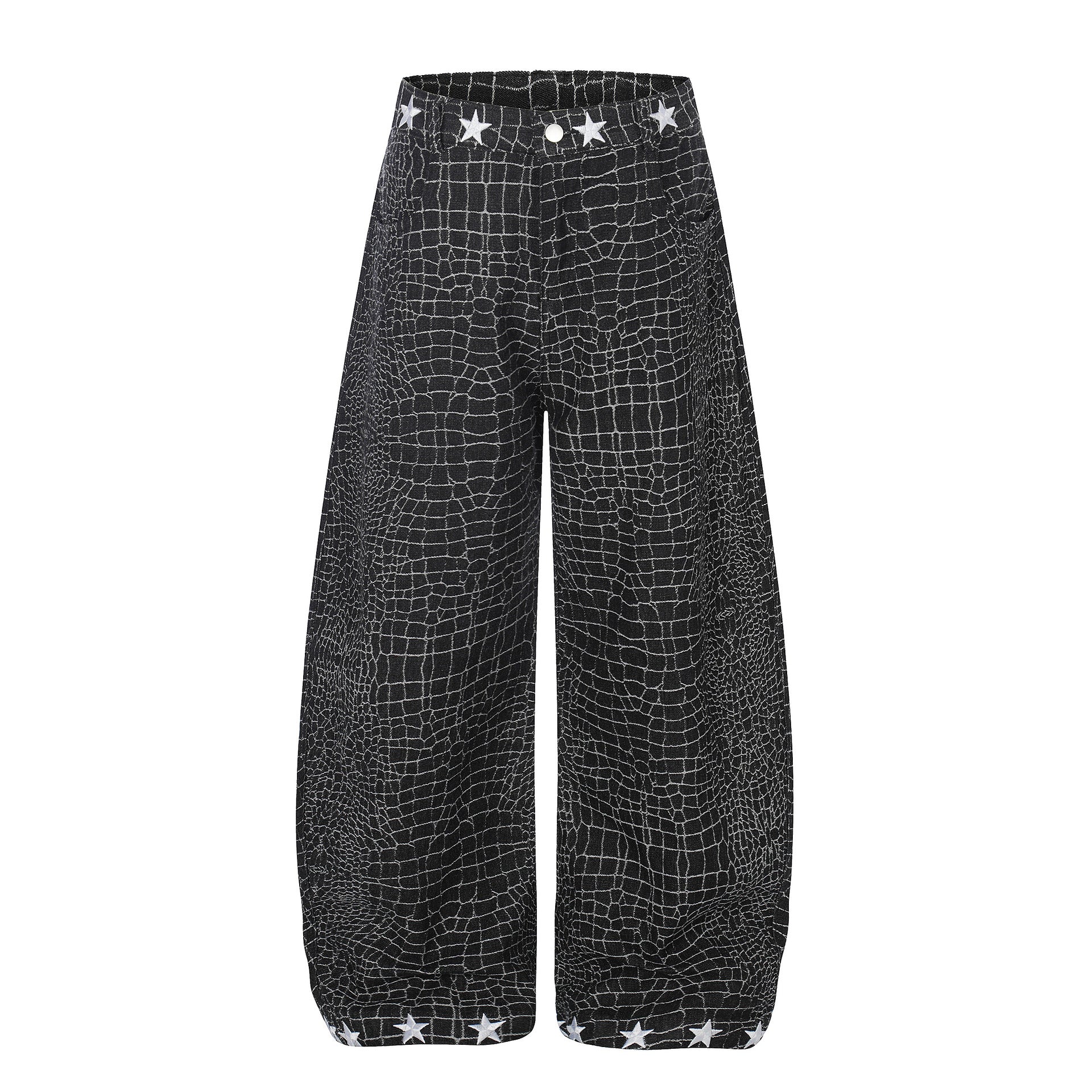 Crocodile Pattern Star Studs Wide Leg Pants