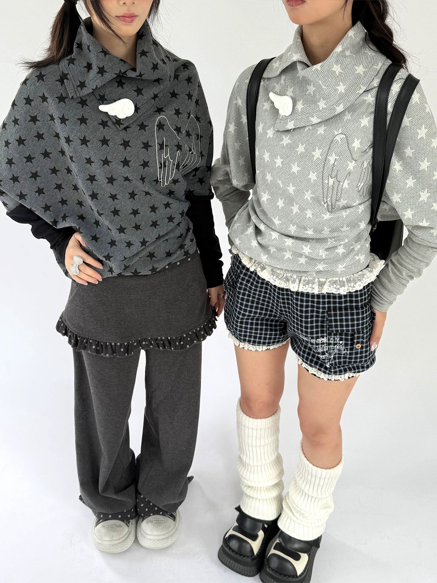 Star Print Wing Detail Layered Long Sleeve T-Shirt
