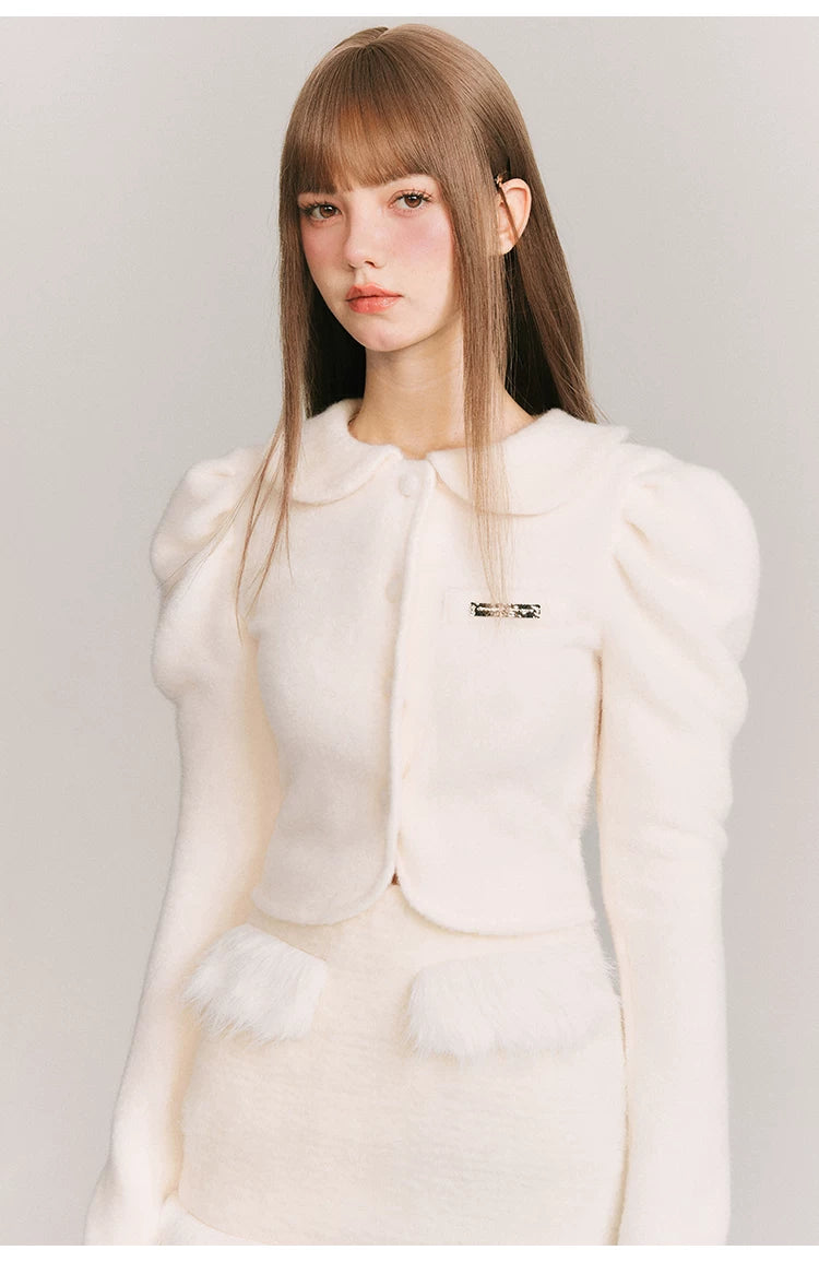 Cropped Round Collar Button Jacket