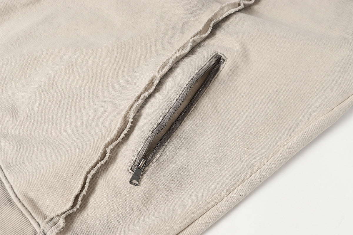 Washed Asymmetrical Zipper Detail Hoodie