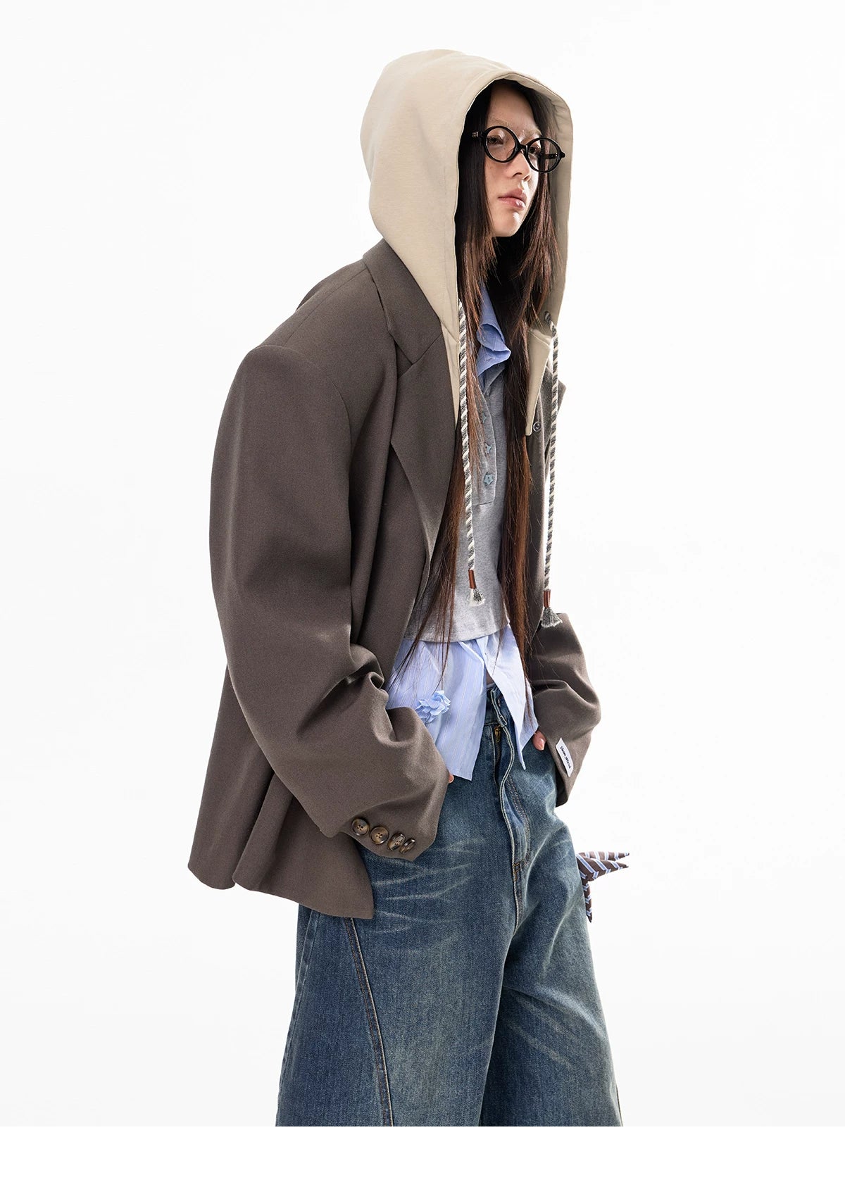 Oversize Detachable-Hood Tailored Jacket