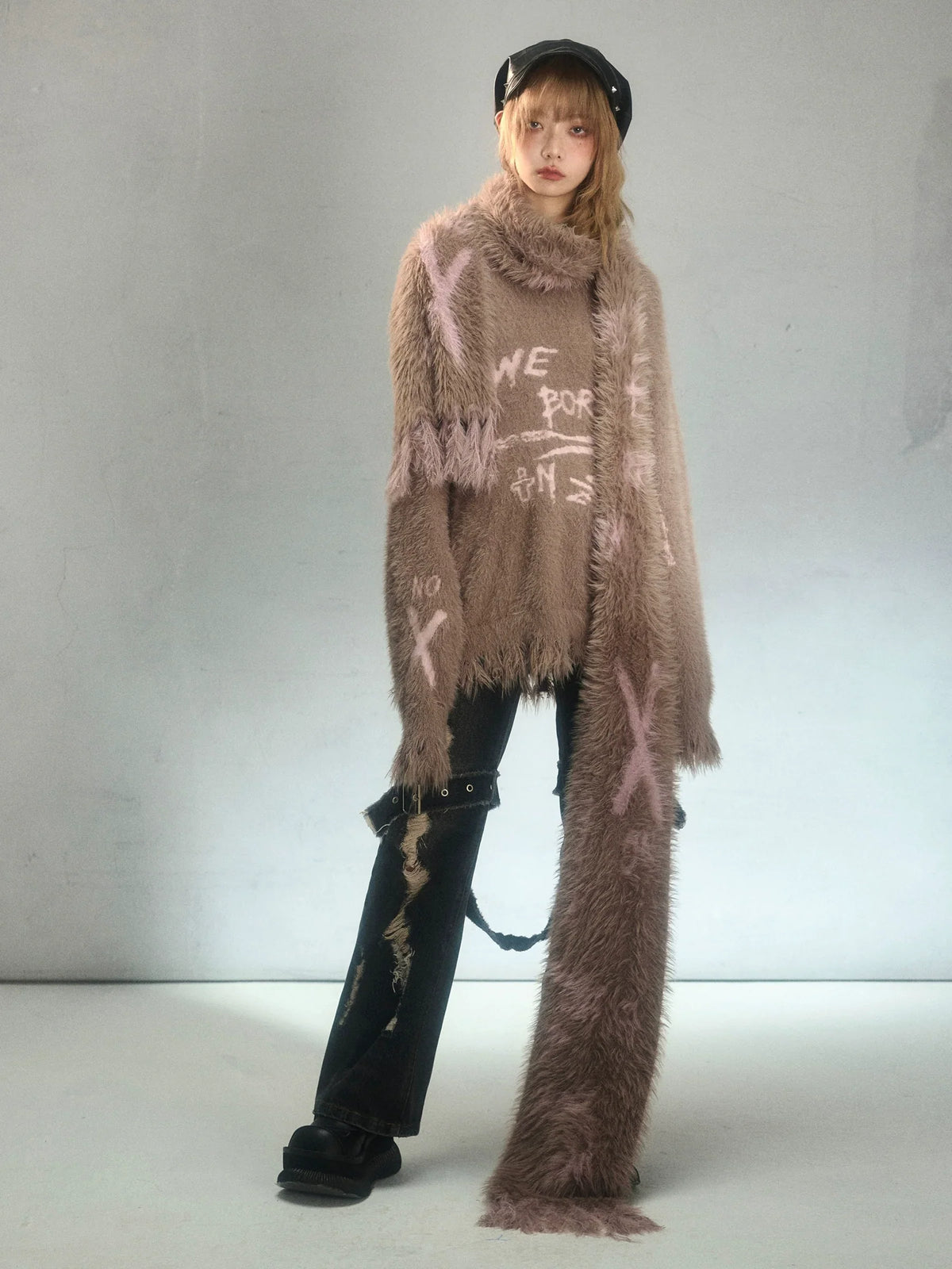 Graffiti Jacquard Oversize Pullover Knit Sweater