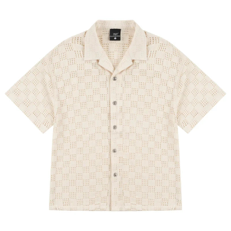Cutout Cuban-Collar Short Sleeve Shirt
