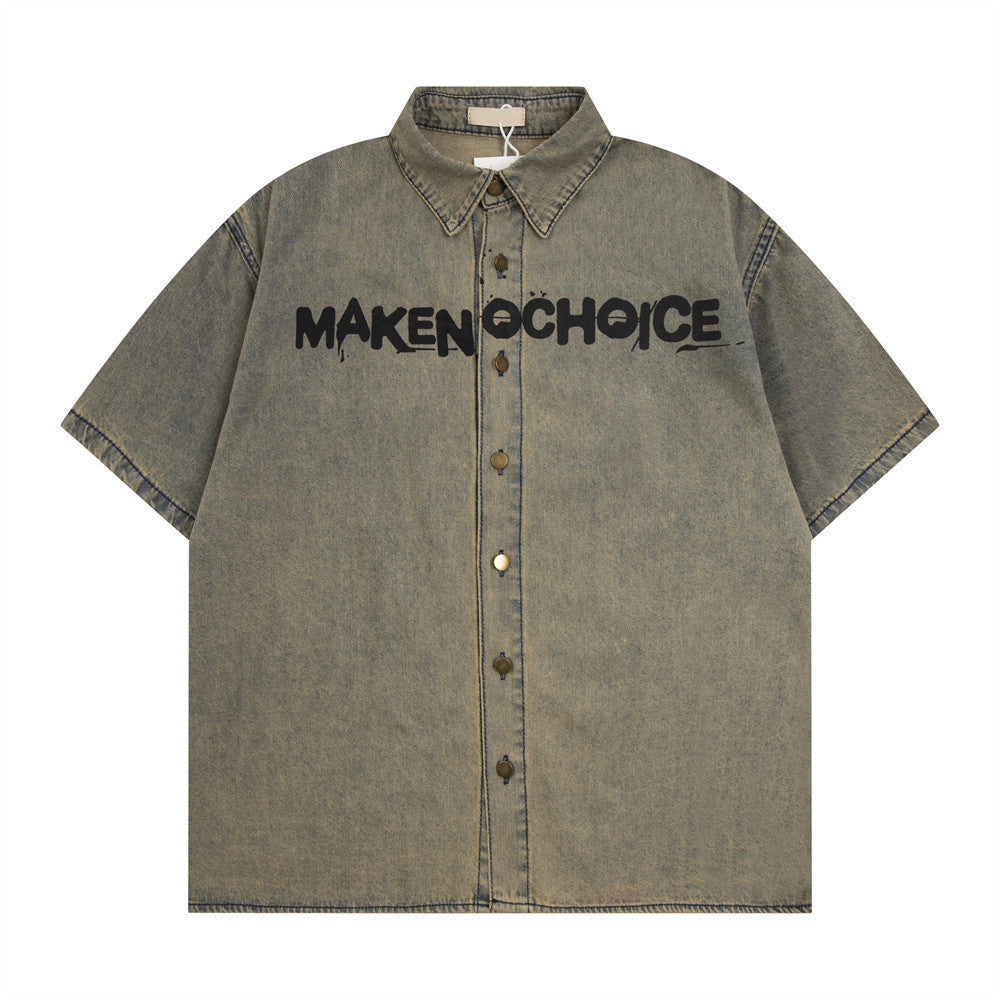 Wasteland gewaschenes Briefdruck Denimhemd