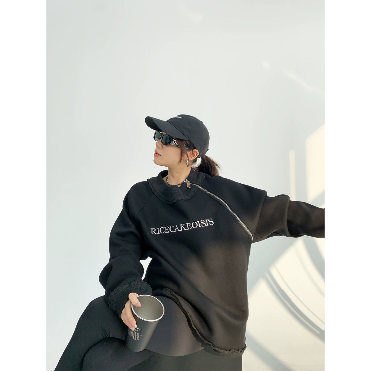 Side Zipper Design Oversized Heavyweight Sweatshirt