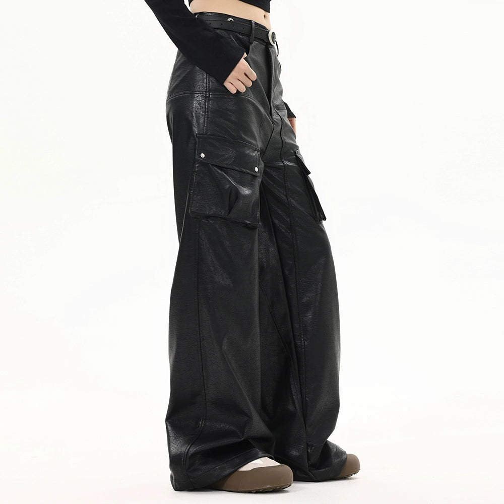 Black Leather Cargo Pants