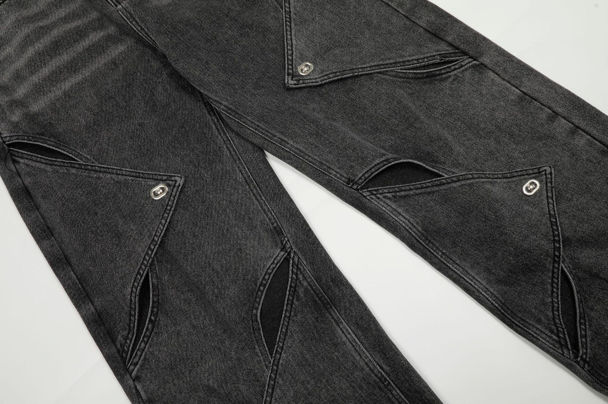 Washed Irregular Panel Wide Leg Denim Jeans