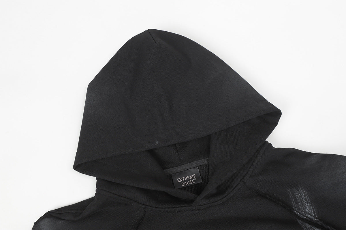 Spray Paint Wash Raw Edge Pullover Hoodie