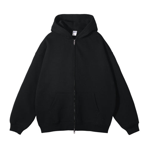 Ensemble survêtement composé d'un sweat à capuche zippé et d'un pantalon de survêtement en tissu épais et ample. - noir / S / haut