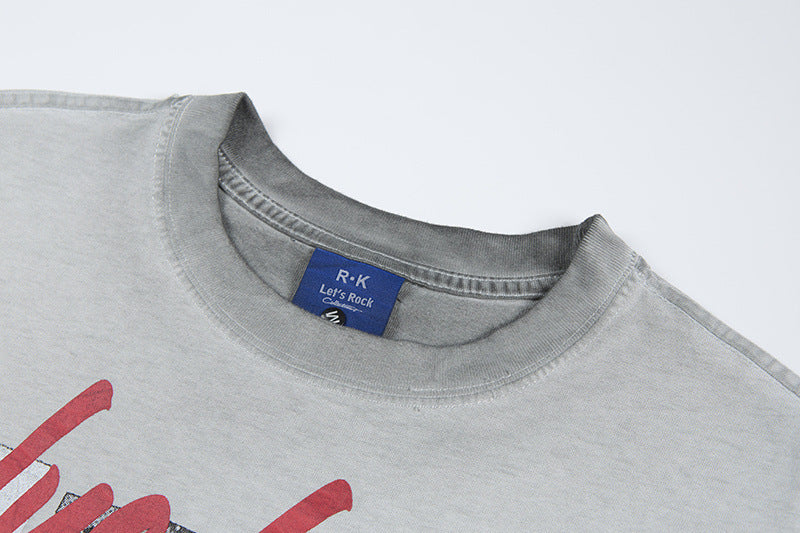 Washed Rock Band Print Short Sleeve T-Shirt