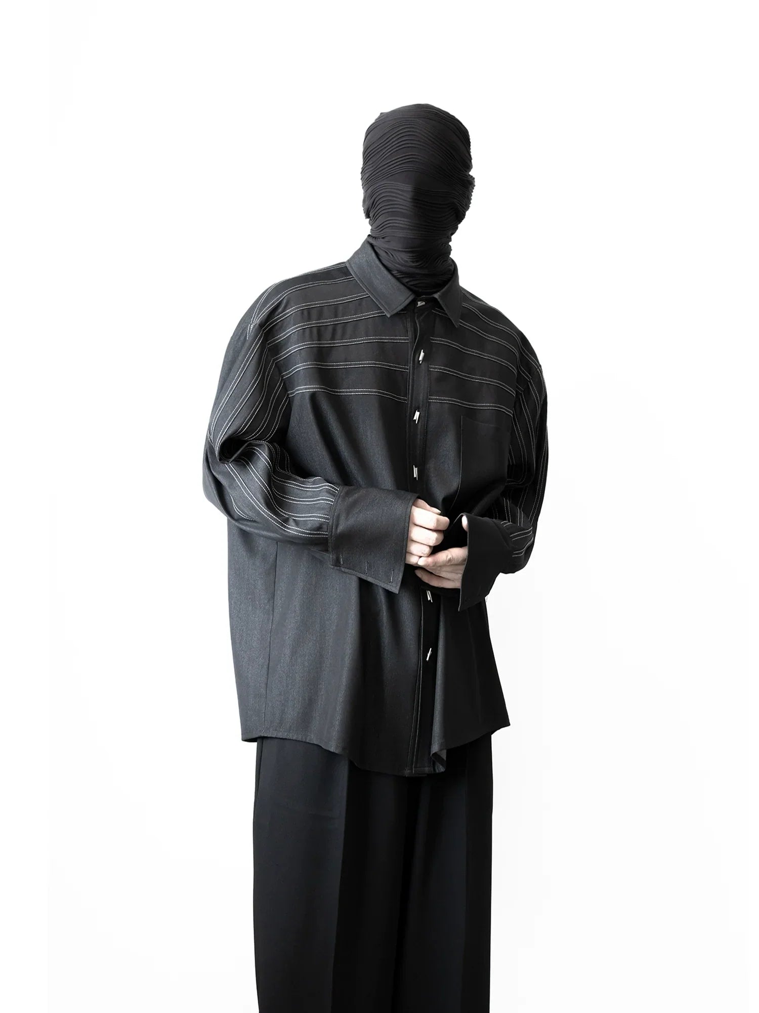 Contrast Stitching Oversize Long Sleeve Shirt