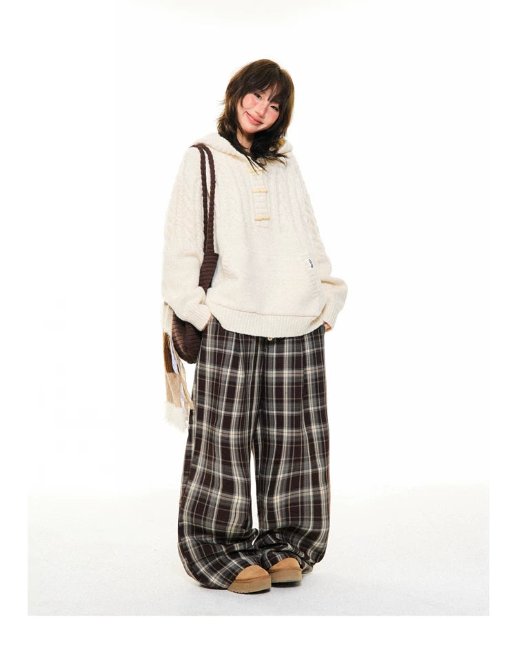 Hooded Toggle-Front Knit Sweater
